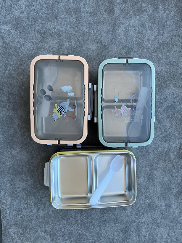 ظرف غذا داخل استیل دسته دار به همراه قاشق