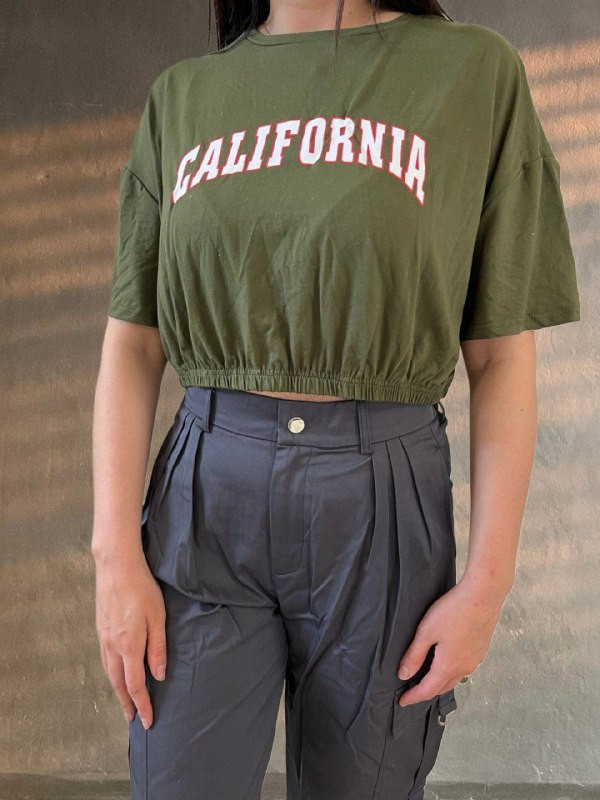 تیشرت کراپ نیم تنه آستین کوتاه ترند 2025