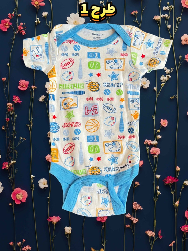 بادی نوزادی ۰ تا ۳ ماهه آستین کوتاه مناسب تابستان و زیر لباس زمستان