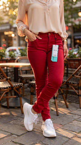 شلوار زنانه جین راسته رنگ قرمز | شیک راحت و باکیفیت ترند سال 2026