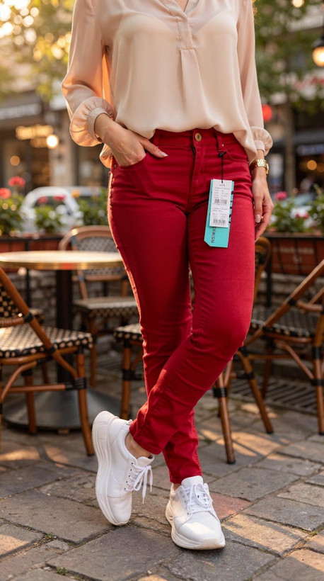 شلوار زنانه جین راسته رنگ قرمز | شیک راحت و باکیفیت ترند سال 2026
