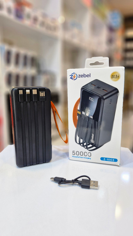 پاوربانک 50000 زبل Zebel Z-1003 با 4 کابل داخلی ساتا لایتینگ تایپ سی و اندروید| فست شارژ 22.5 وات